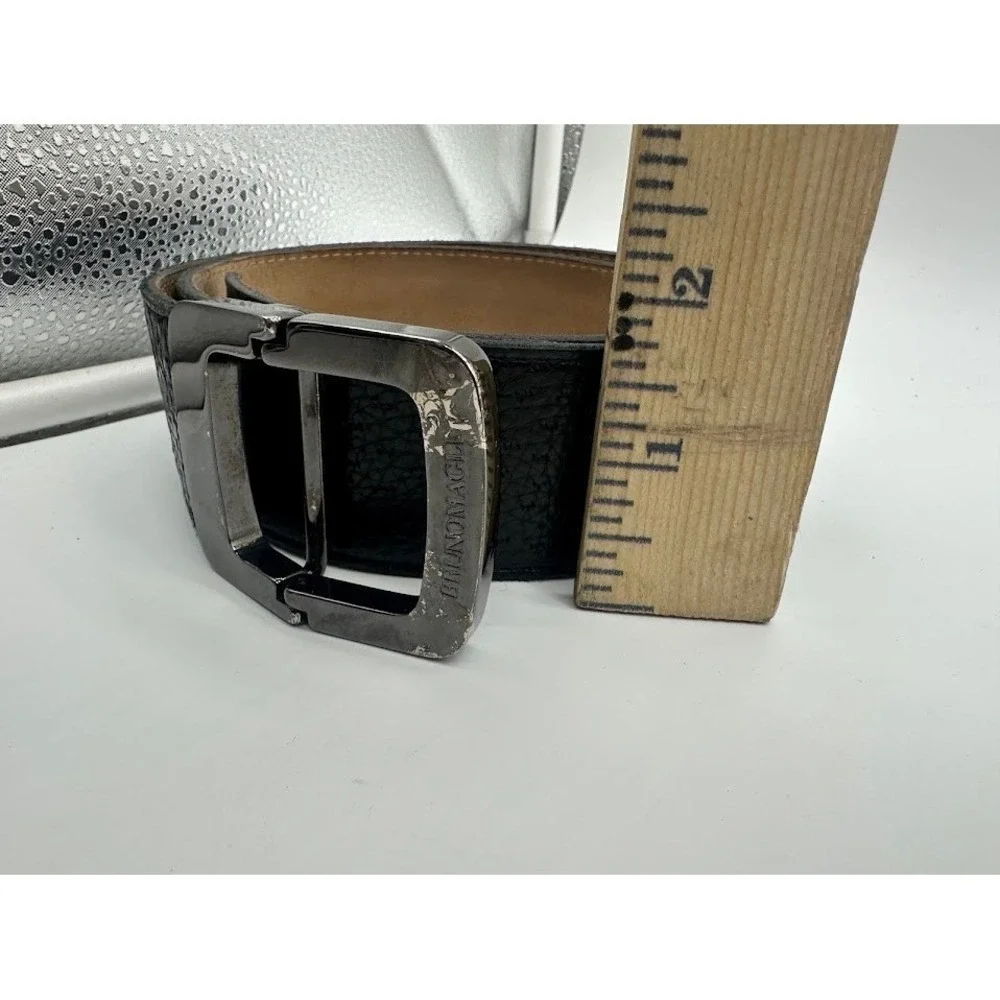 Bruno Magli Men Black Pebbled Leather Belt Made in Italy Size 32 Gunmetal Buckle